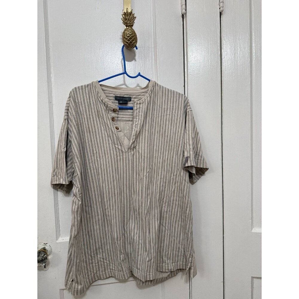 Basic Equipment Striped Split Neck Top 2X